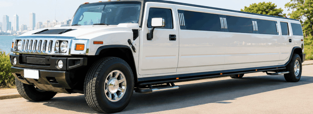 White Hummer stretch limousine for birthday parties