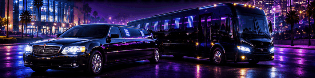 Limousine and party bus ready for a concert night out