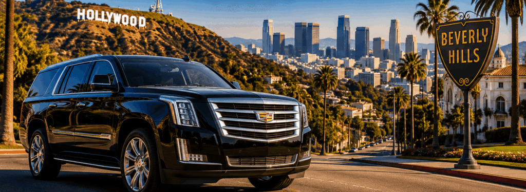 VIP Los Angeles sightseeing in a luxury SUV over the city