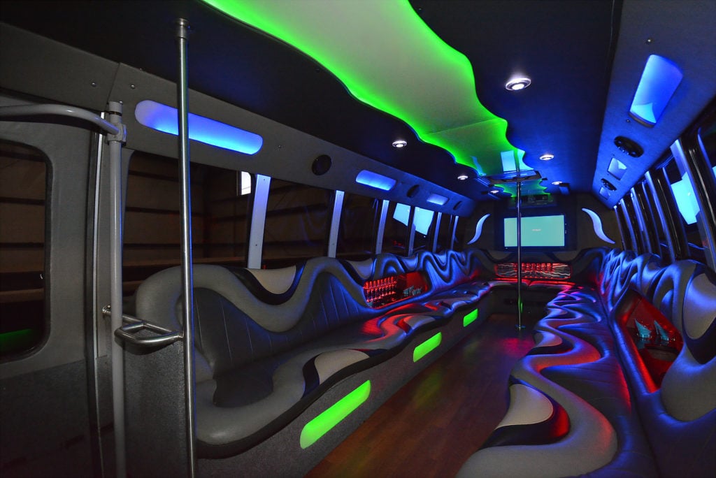 Party bus interior seating area